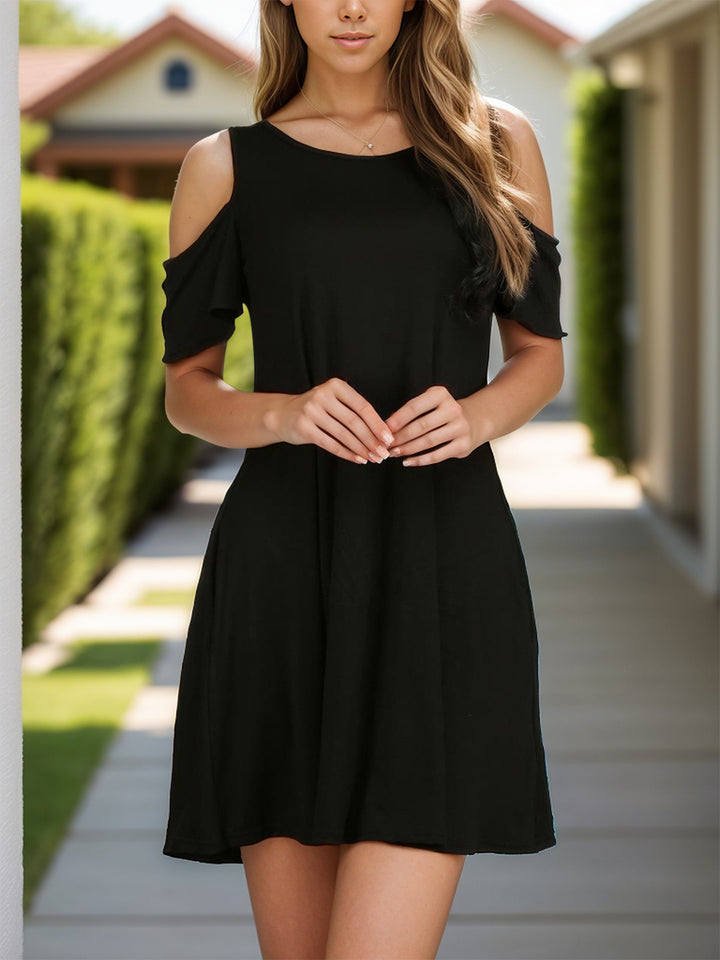 Round Neck Cold Shoulder Mini Dress | Trendsi