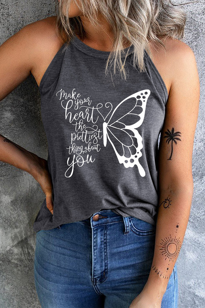 MAKE YOUR HEART THE PRETTIEST THING ABOUT YOU Round Neck Tank | Trendsi