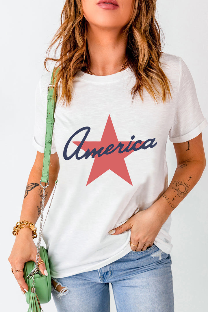 Star Round Neck Short Sleeve T-Shirt | Trendsi