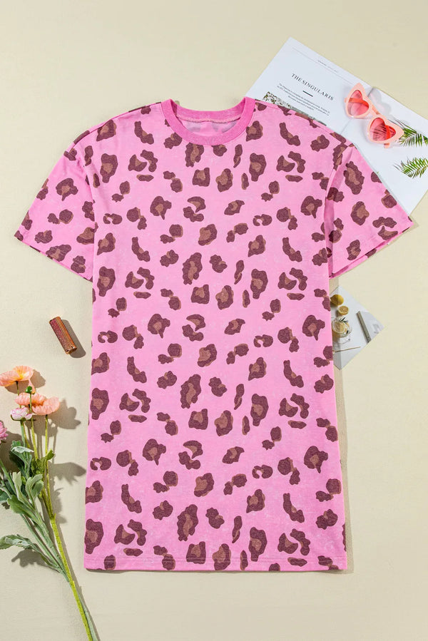 Leopard Round Neck Mini Tee Dress | Trendsi