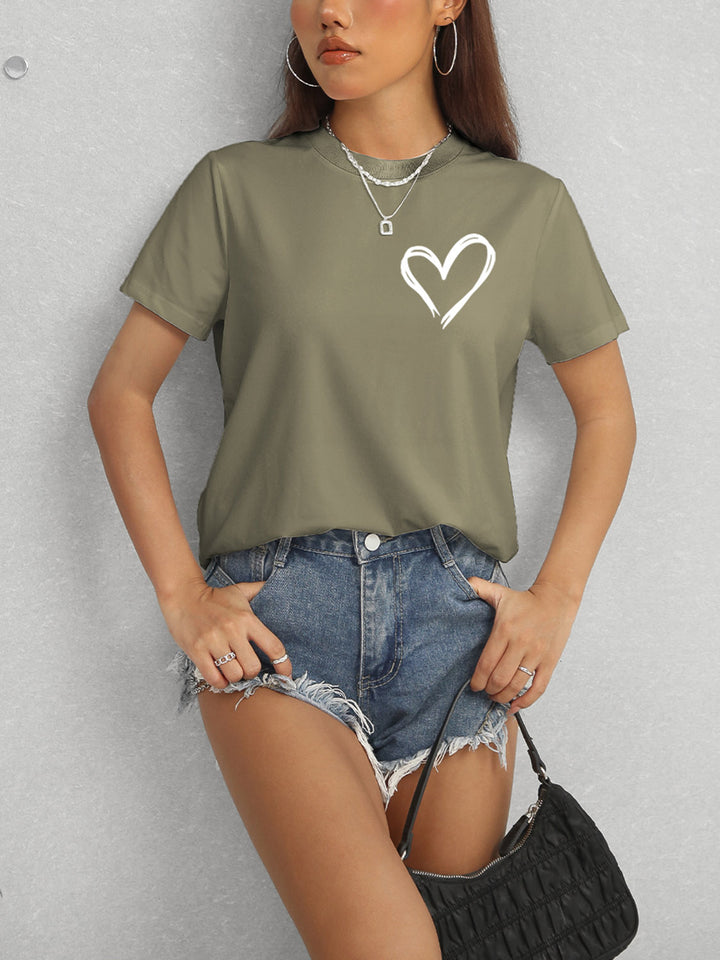 Heart Round Neck Short Sleeve T-Shirt | Trendsi