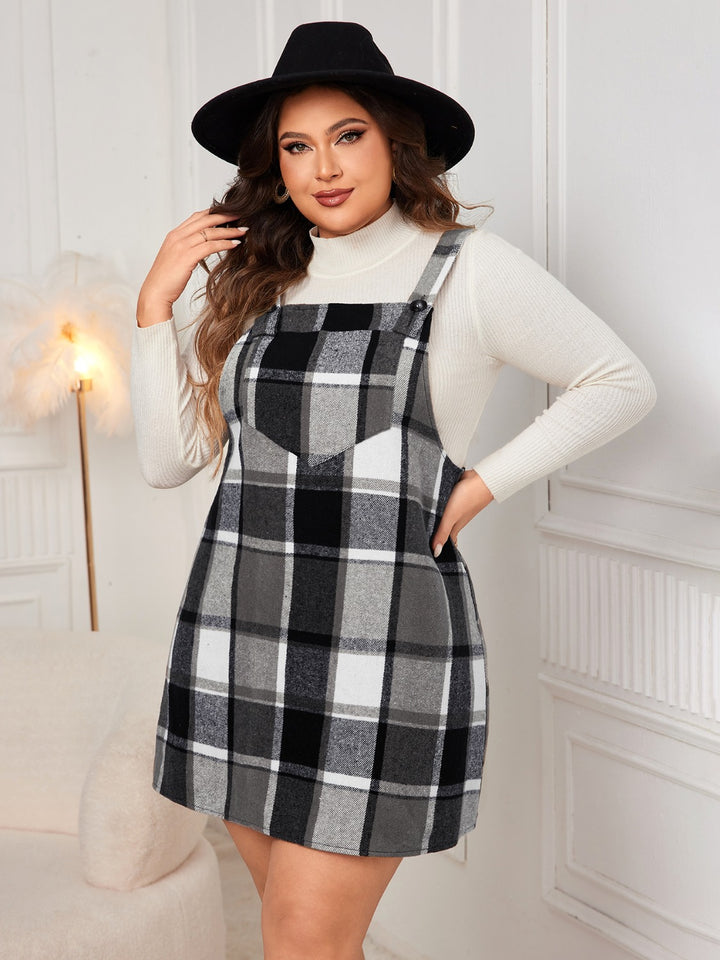 Plus Size Plaid Wide Strap Overall Dress | Trendsi