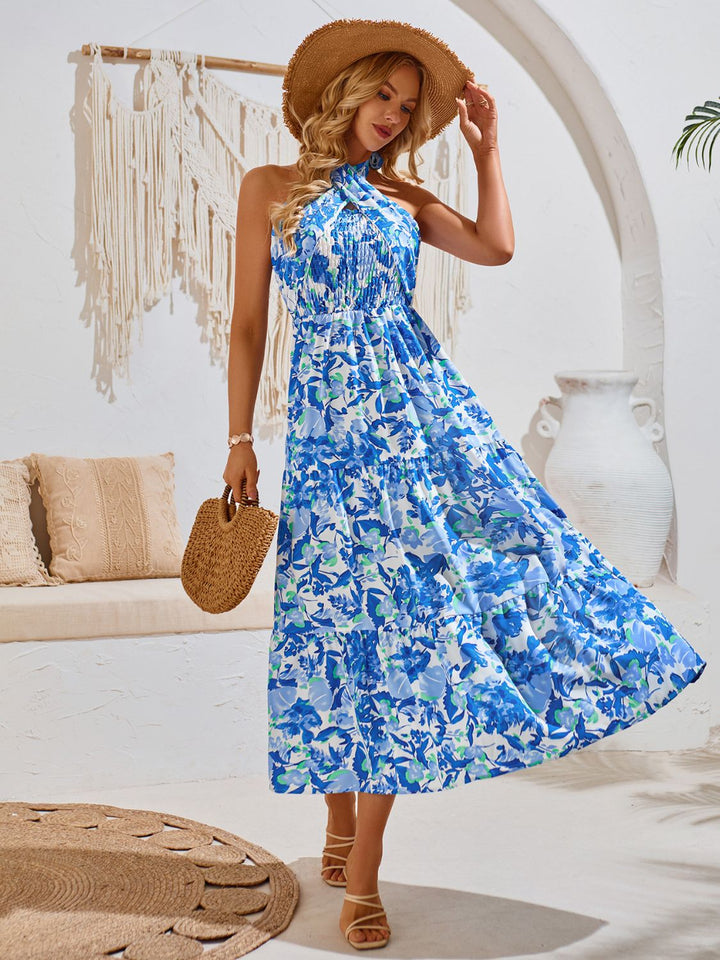 Smocked Printed Sleeveless Midi Dress | Trendsi