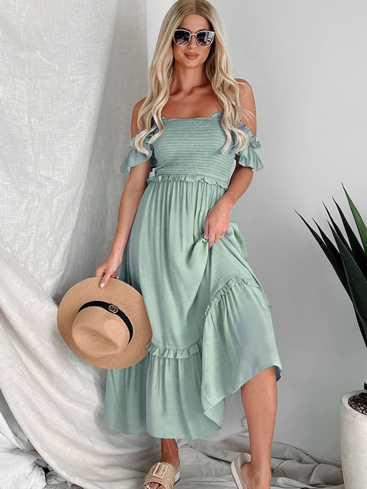 Frill Smocked Off-Shoulder Ruffle Sleeve Dress | Trendsi