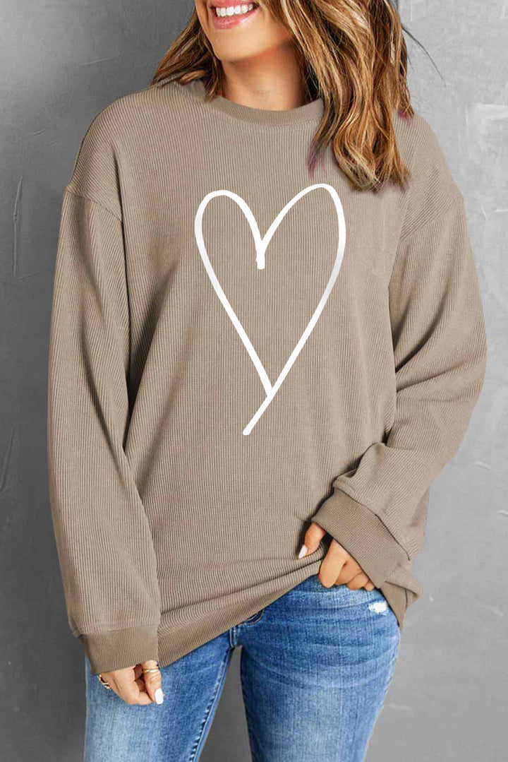 Heart Round Neck Dropped Shoulder Sweatshirt | Trendsi