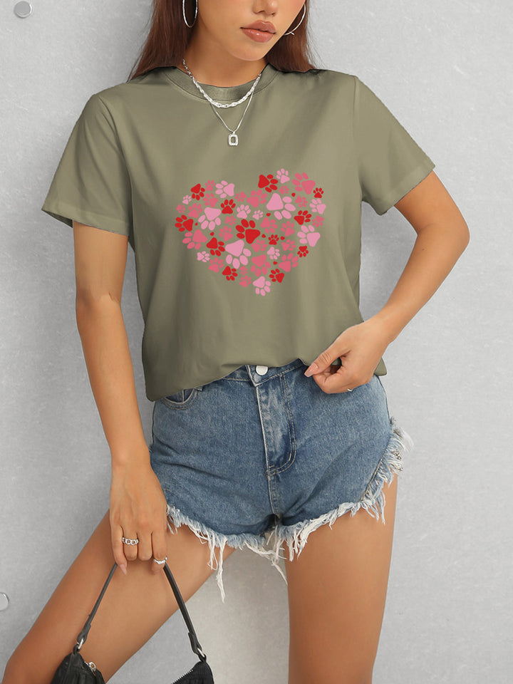 Heart Round Neck Short Sleeve T-Shirt | Trendsi