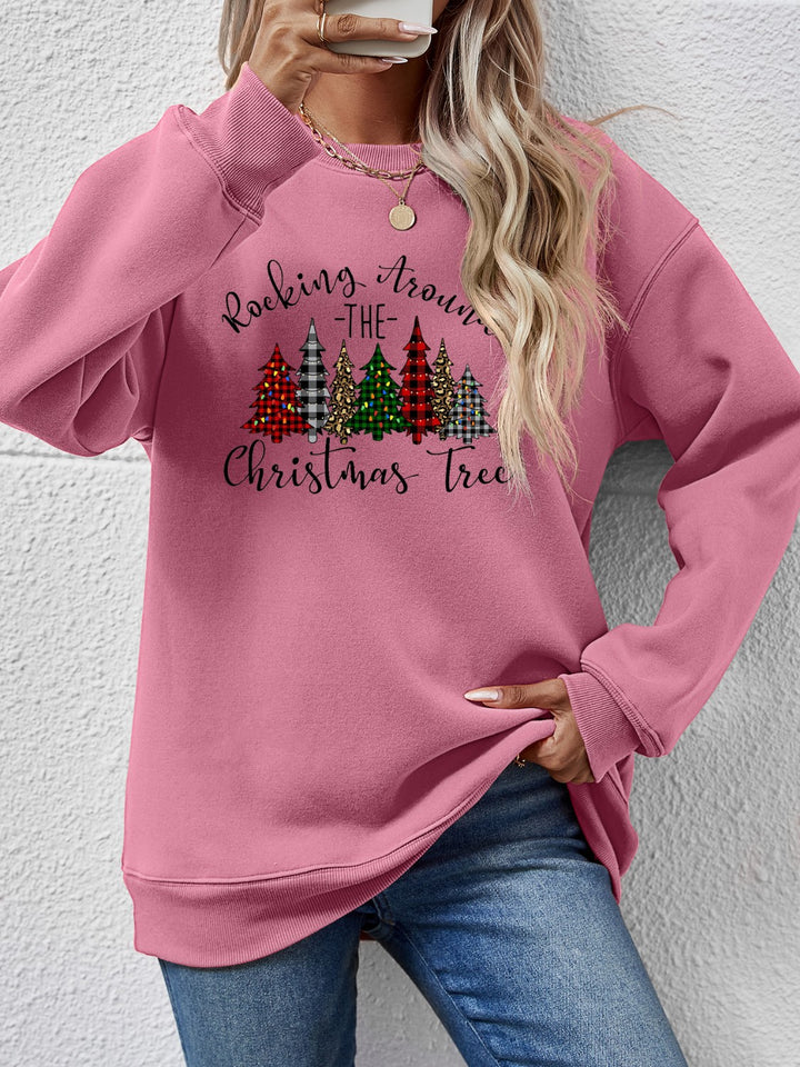 Christmas Tree Graphic Round Neck Sweatshirt | Trendsi