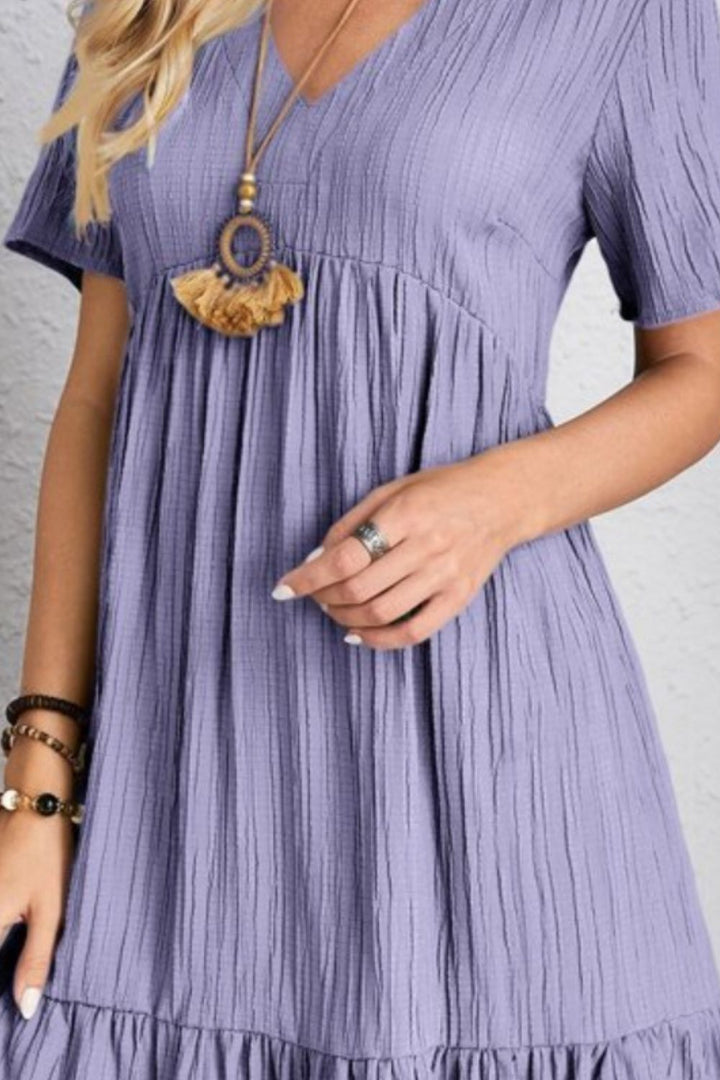 Full Size V-Neck Short Sleeve Dress | Trendsi