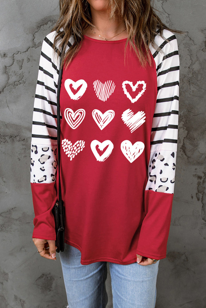 Heart Striped Raglan Sleeve T-Shirt | Trendsi