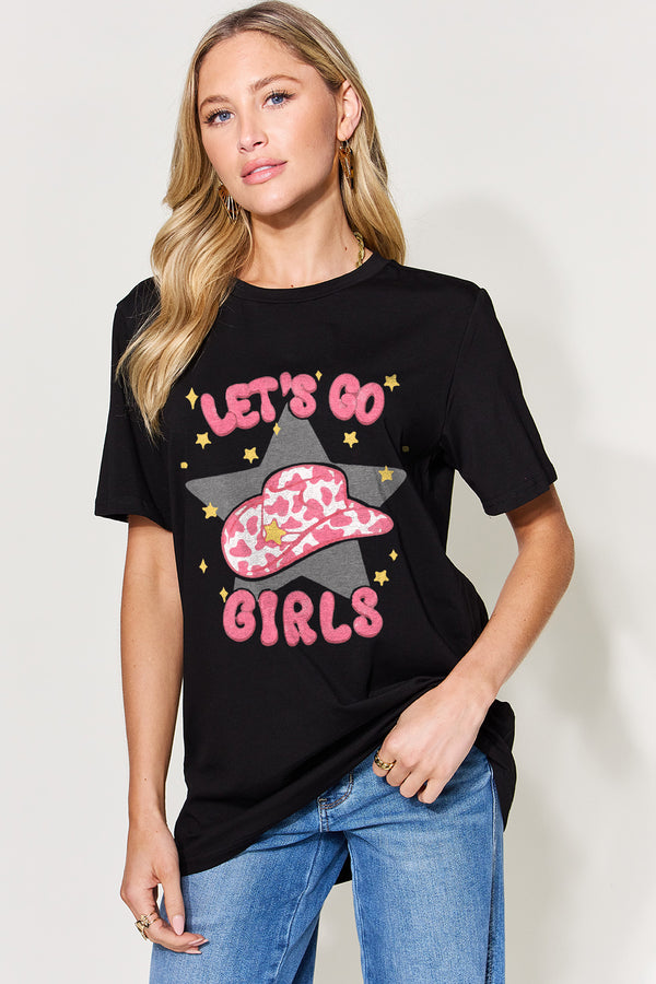 Simply Love Full Size LET'S GO GIRLS Round Neck Short Sleeve T-Shirt | Trendsi