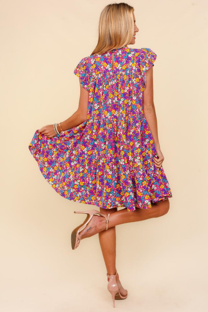 Haptics Frilled Mock Neck Ditsy Floral Dress | Trendsi