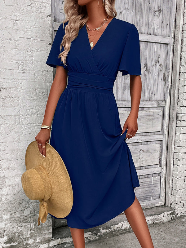 Surplice Flutter Sleeve Midi Dress | Trendsi