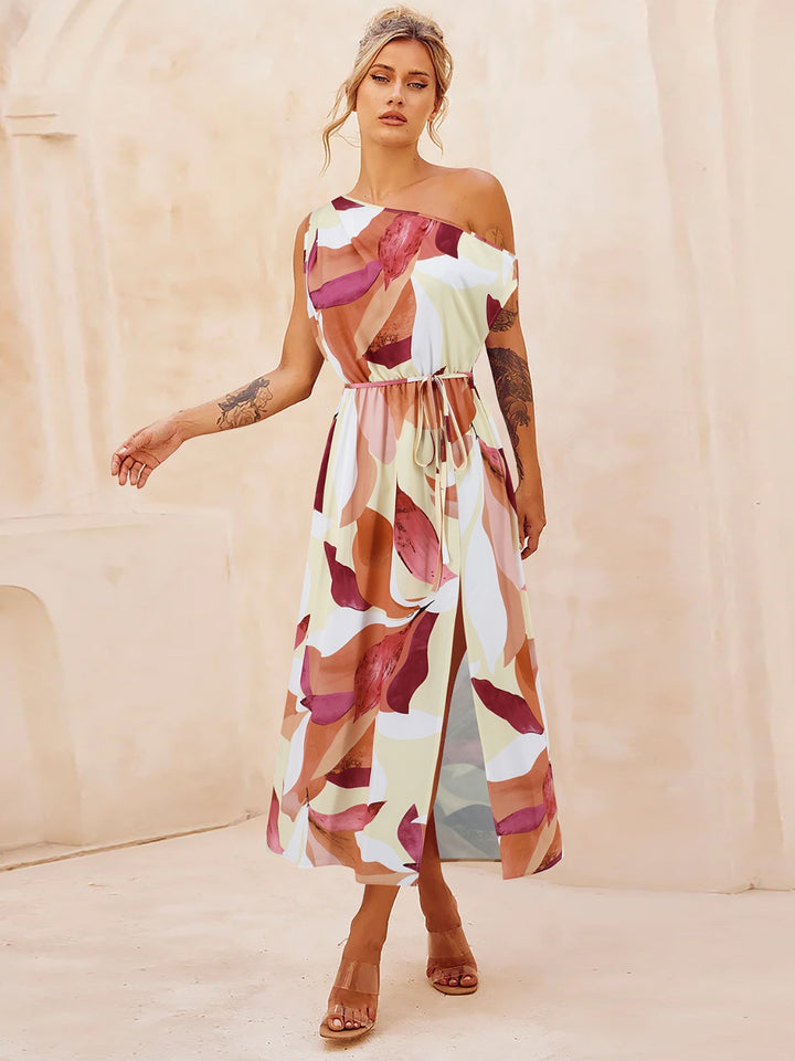 Printed One Shoulder Short Sleeve Dress | Trendsi