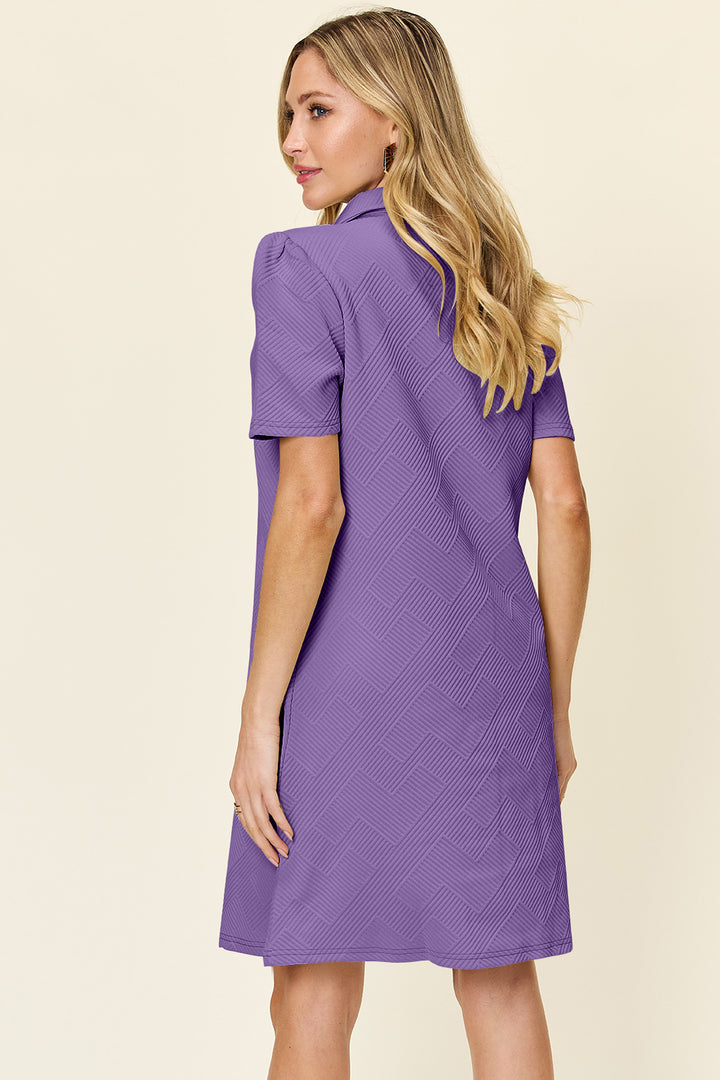 Double Take Full Size Texture Collared Neck Short Sleeve Dress | Trendsi