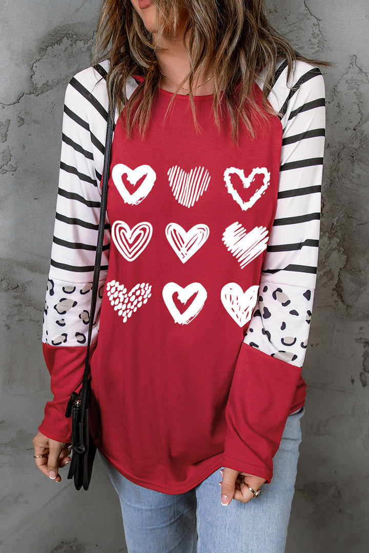 Heart Striped Raglan Sleeve T-Shirt | Trendsi