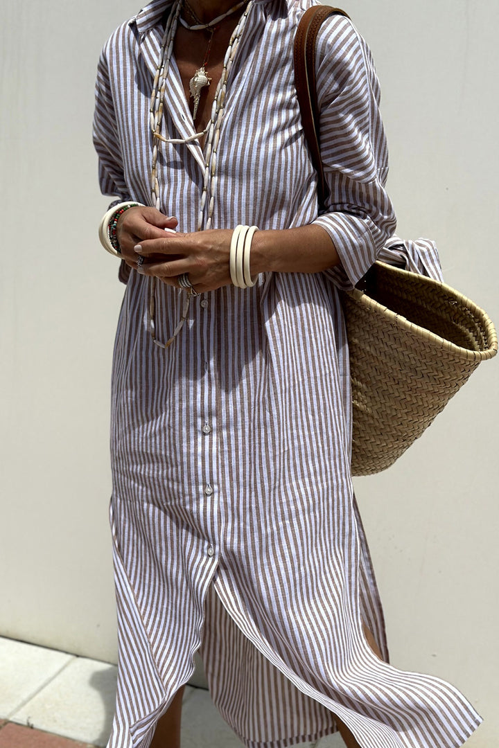 Tied Button Up Three-Quarter Sleeve Dress | Trendsi