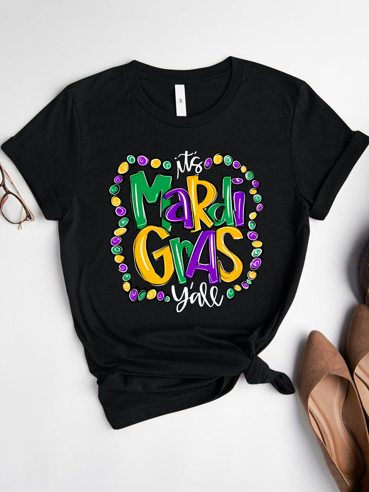 IT'S MARDI GRAS Y'ALL Round Neck T-Shirt | Trendsi