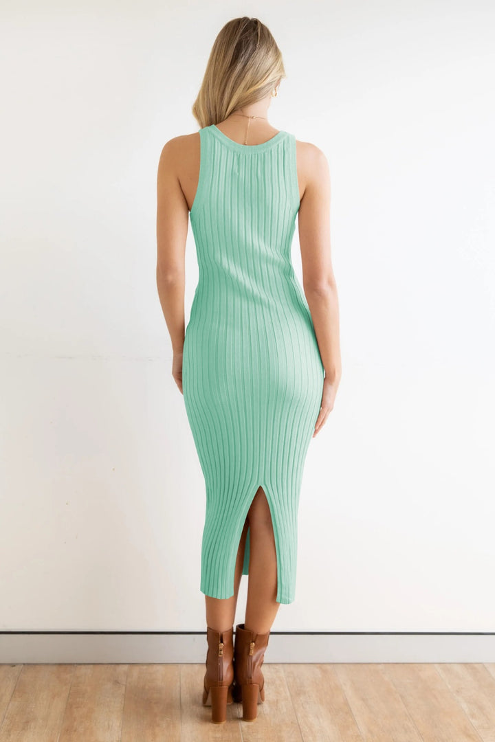 Slit Ribbed Round Neck Sleeveless Dress | Trendsi