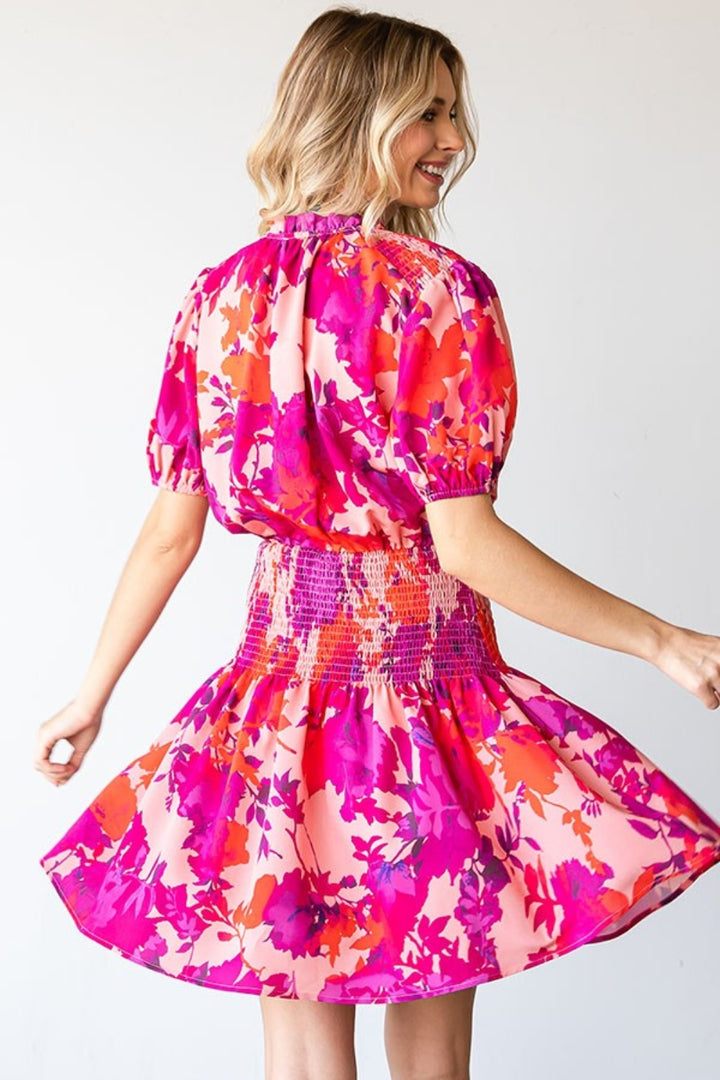 First Love Floral Short Sleeve Smocked Mini Dress | Trendsi