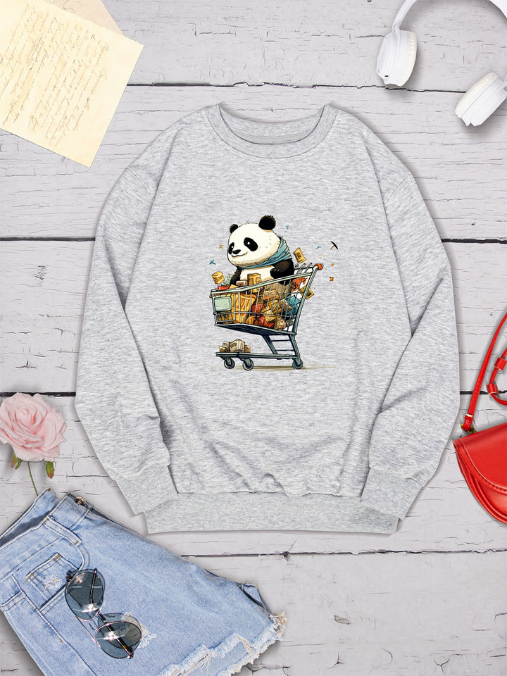 Panda Round Neck Dropped Shoulder Sweatshirt | Trendsi