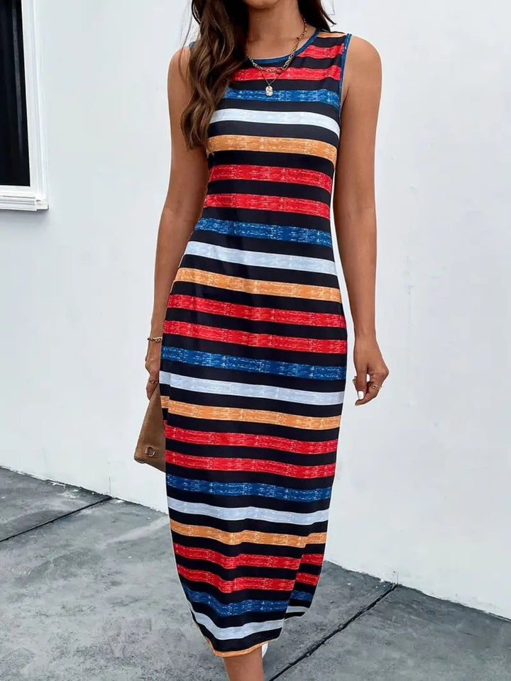 Slit Striped Round Neck Tank Dress | Trendsi