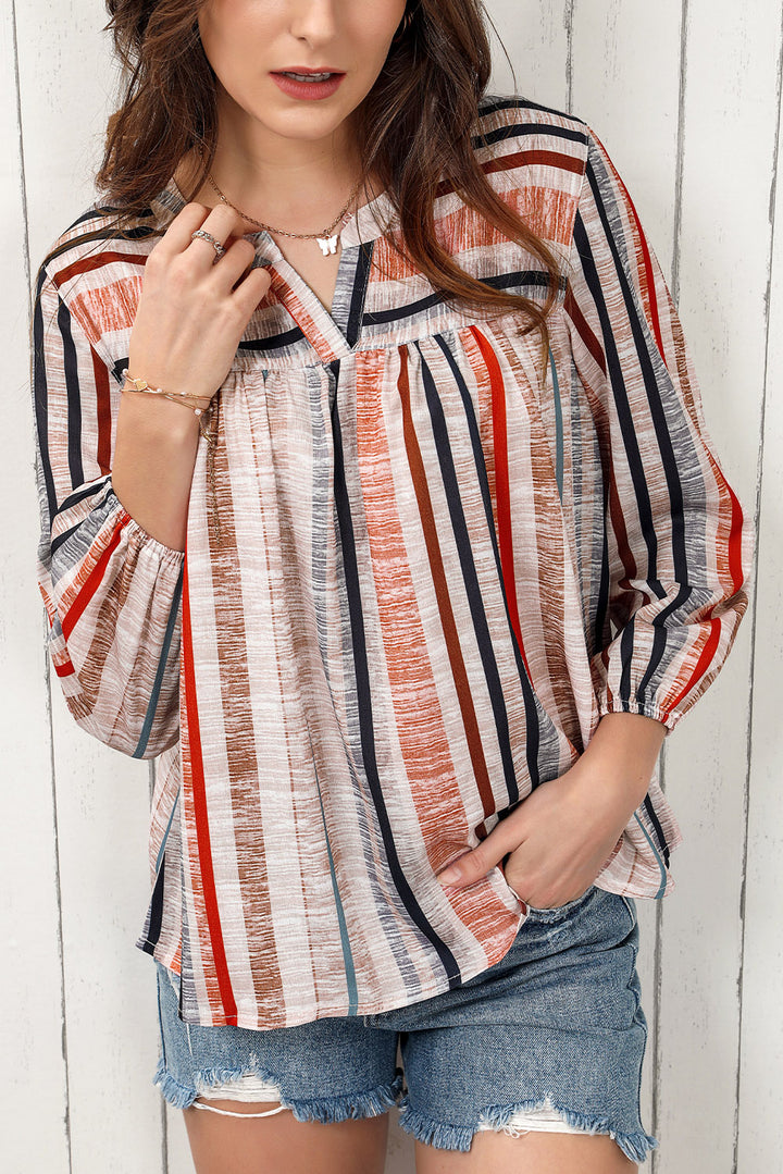 Multicolored Stripe Notched Neck Top | Trendsi