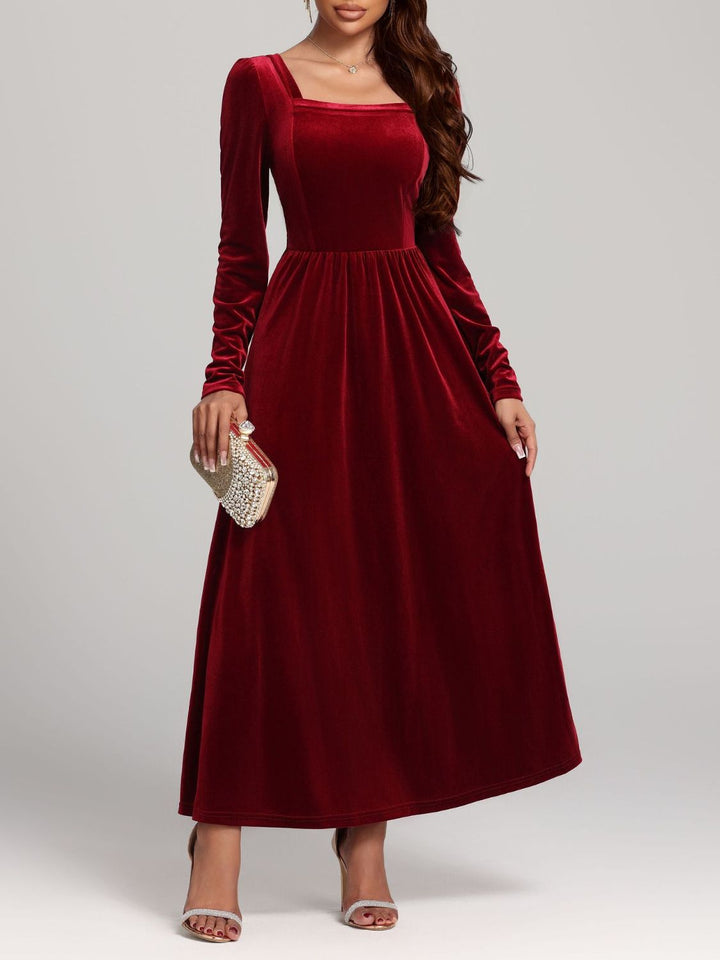 Velvet Square Neck Long Sleeve Dress | Trendsi