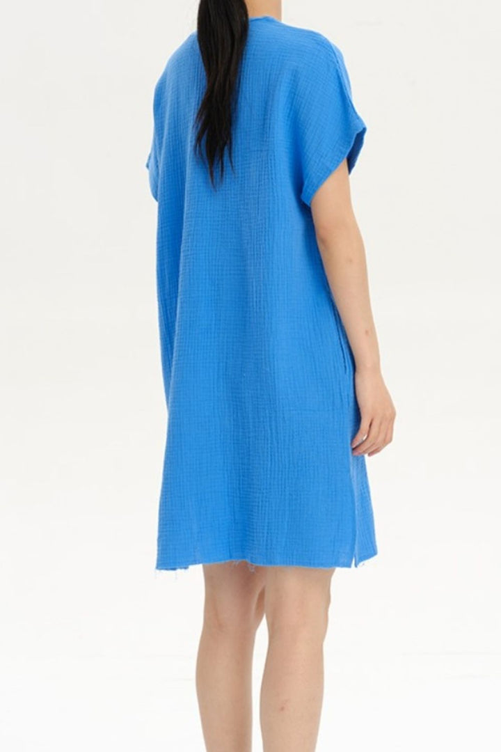 Slit Notched Short Sleeve Mini Dress | Trendsi