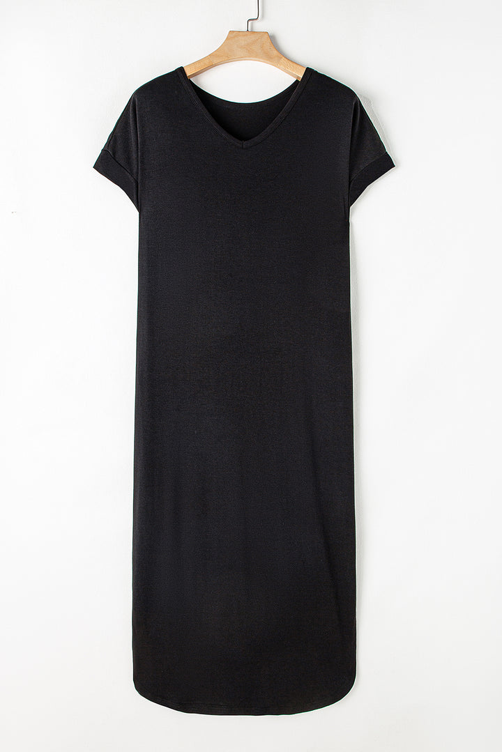 Slit Round Neck Short Sleeve Maxi Dress | Trendsi