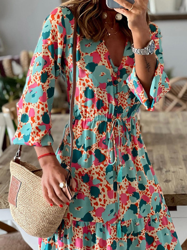 Tassel Printed Three-Quarter Sleeve Dress | Trendsi