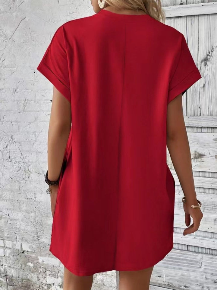 Pocketed Round Neck Short Sleeve Dress | Trendsi