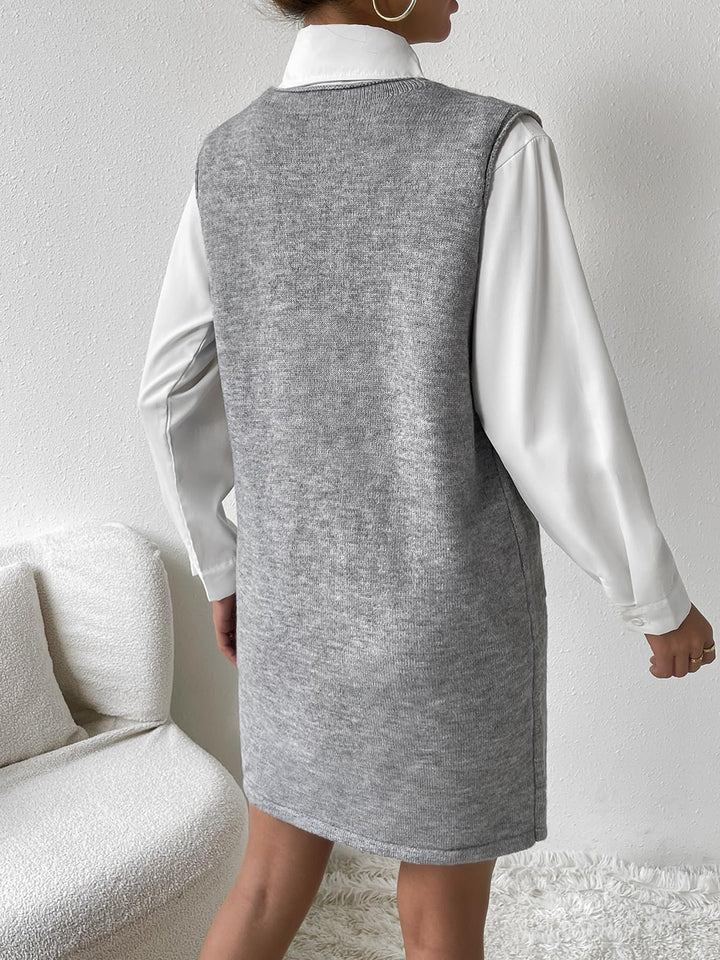 V-Neck Sleeveless Sweater Dress with Pockets | Trendsi