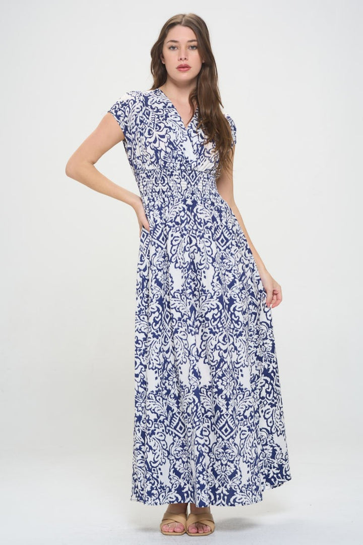 RENEE C Printed Smocked Waist Maxi Dress | Trendsi