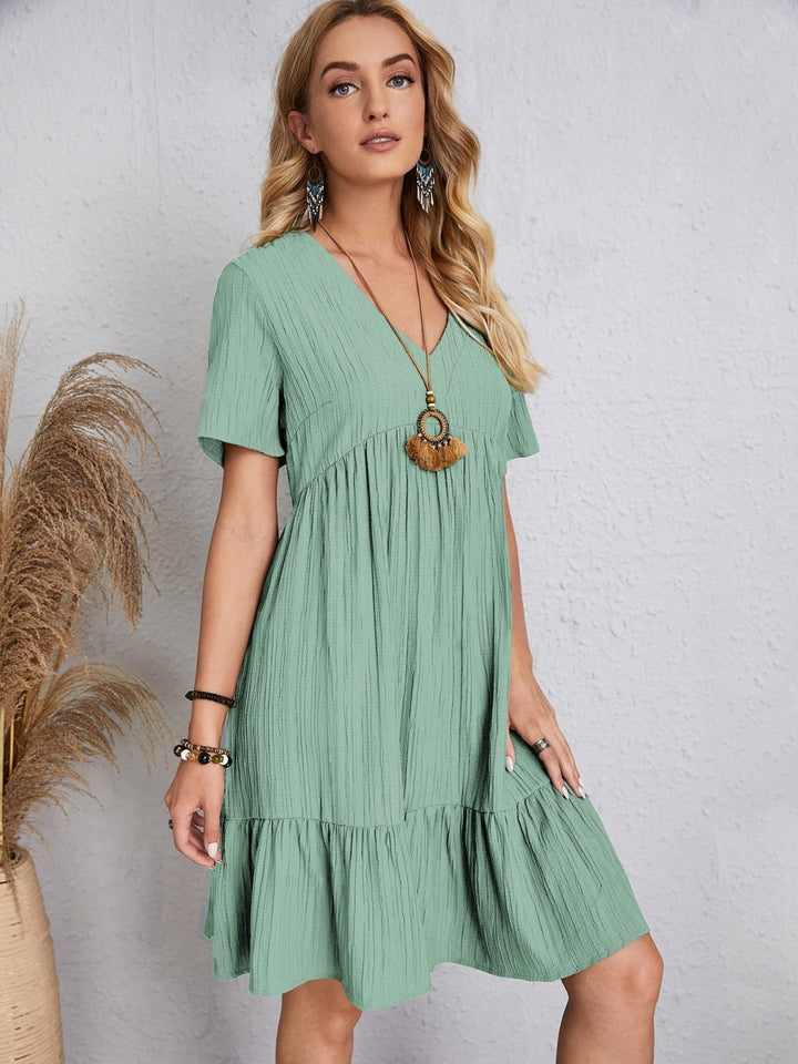 Full Size V-Neck Short Sleeve Dress | Trendsi