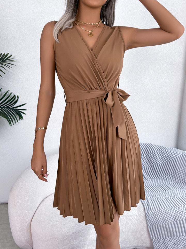 Tied Surplice Sleeveless Pleated Dress | Trendsi