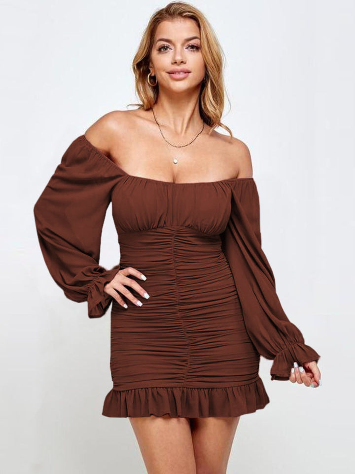 Ruffled Ruched Flounce Sleeve Mini Dress | Trendsi