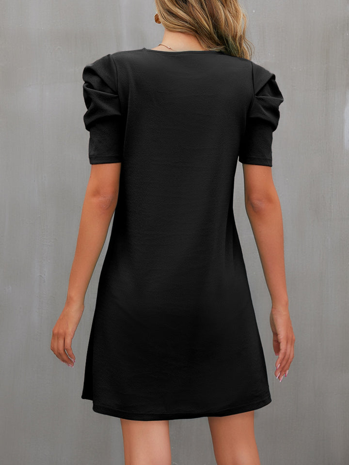 Round Neck Puff Sleeve Mini Dress | Trendsi