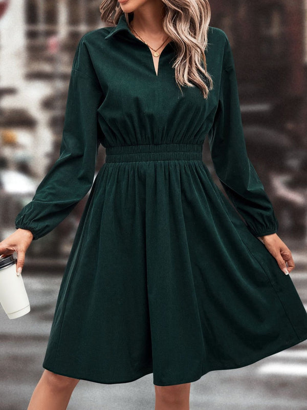 Smocked Johnny Collar Long Sleeve Dress | Trendsi