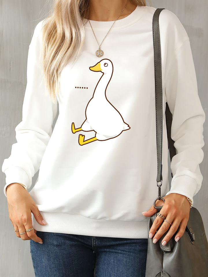 Goose Graphic Round Neck Sweatshirt | Trendsi