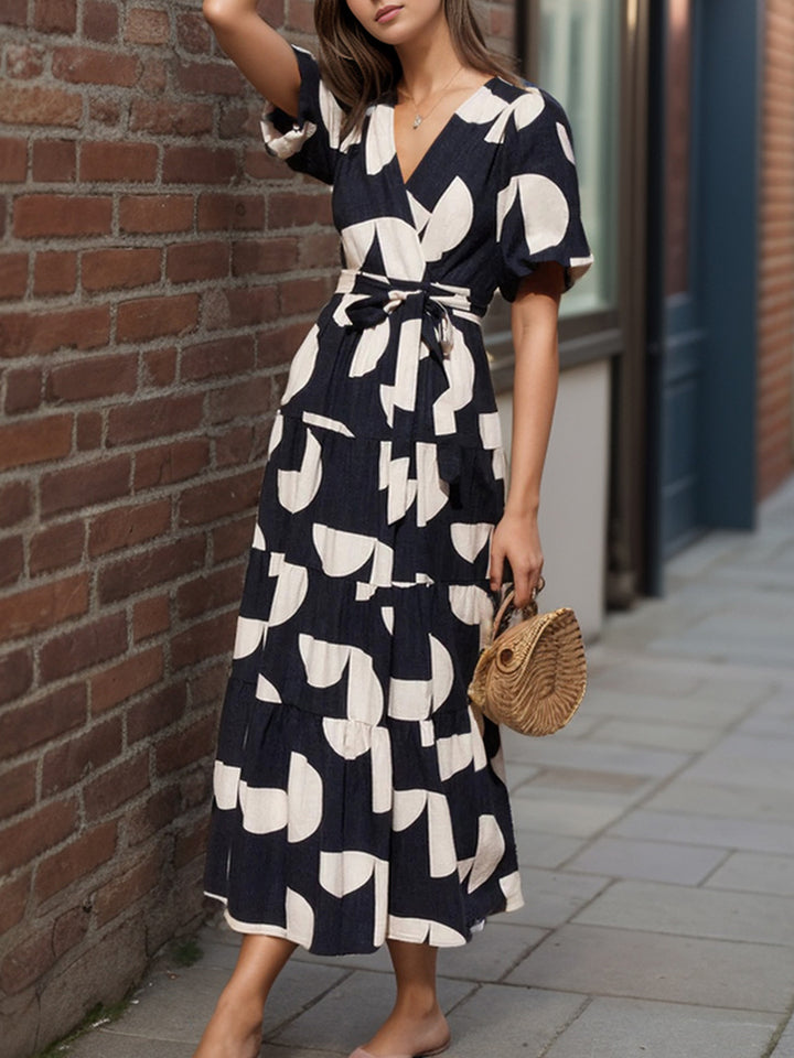 Tied Slit Printed Half Sleeve Midi Dress | Trendsi