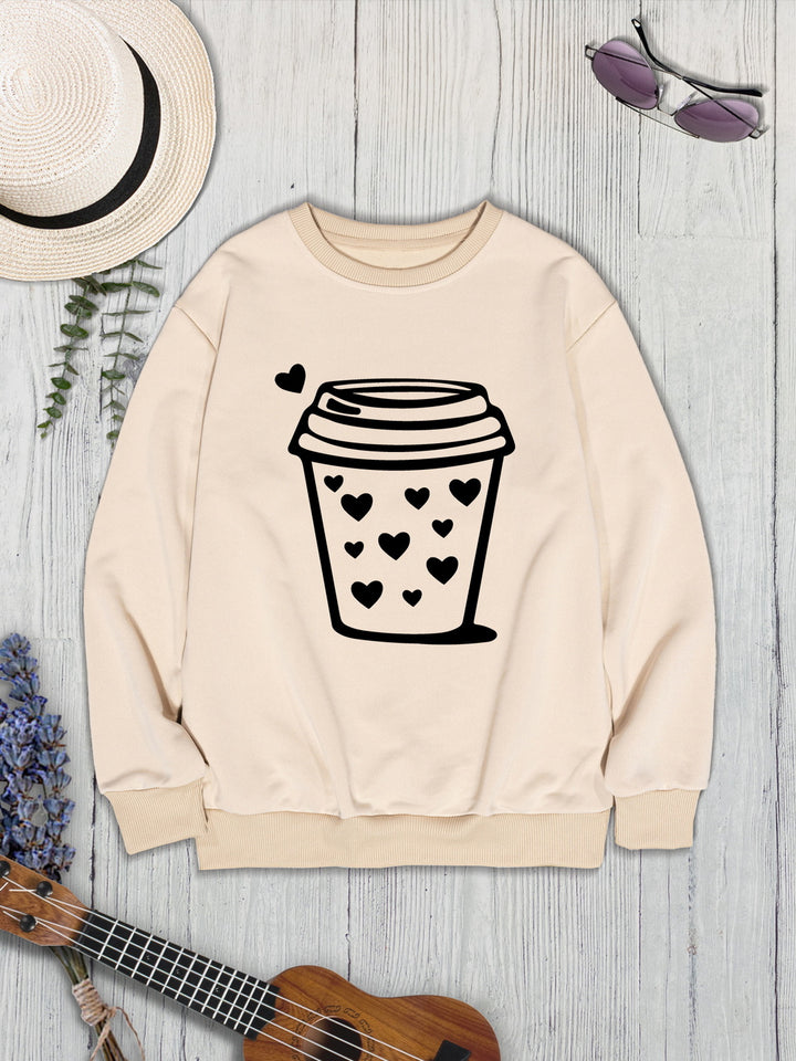 Coffee Graphic Round Neck Sweatshirt | Trendsi