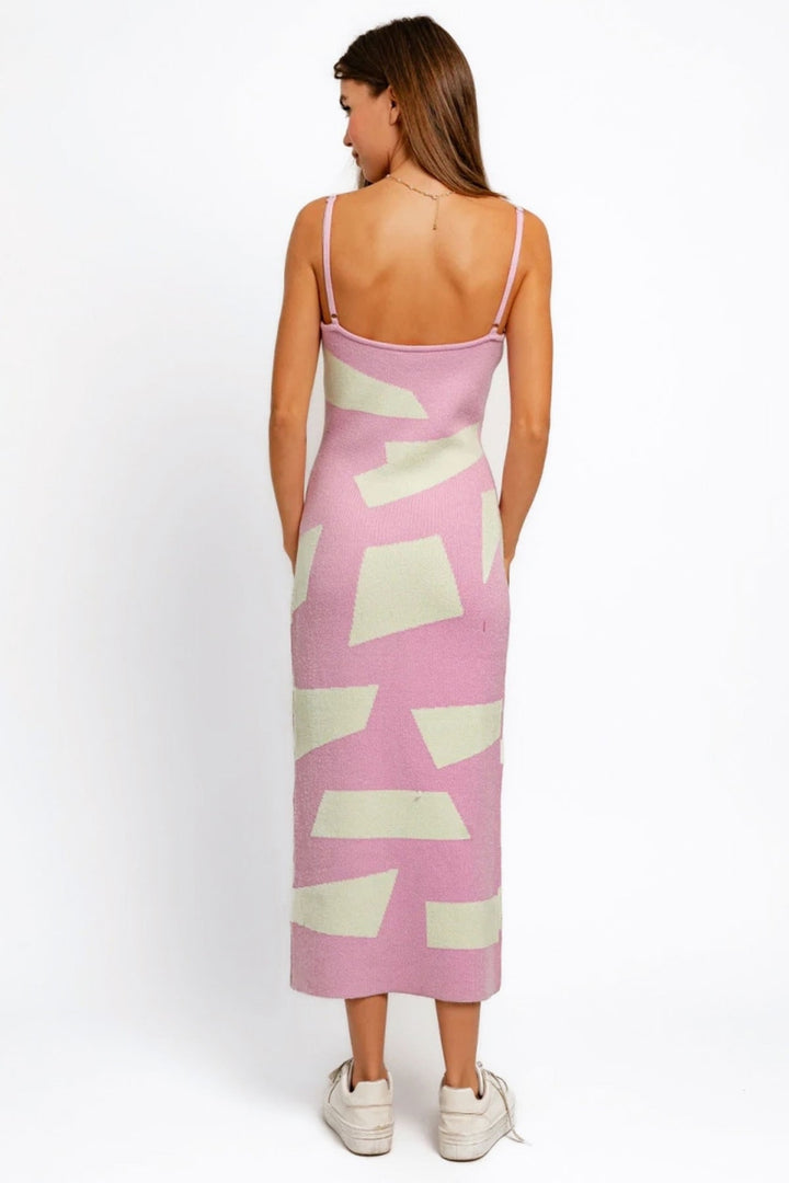 Tasha Apparel Abstract Contrast Maxi Sweater Cami Dress | Trendsi