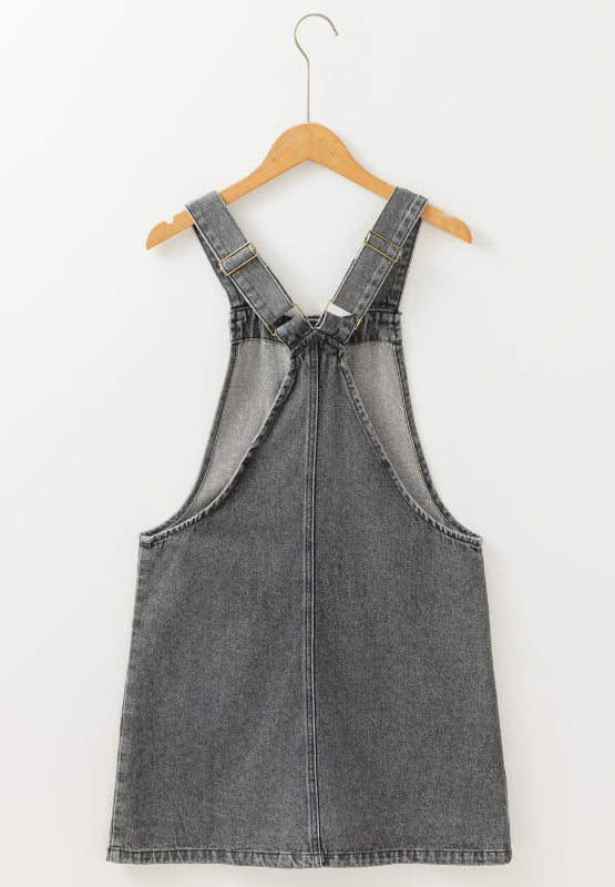 Wide Strap Button Down Denim Overall Dress | Trendsi