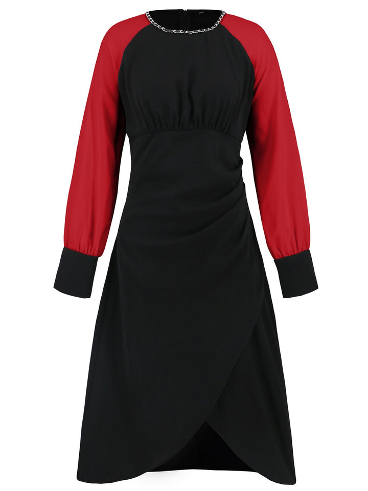 Ruched Contrast Long Sleeve Midi Dress | Trendsi