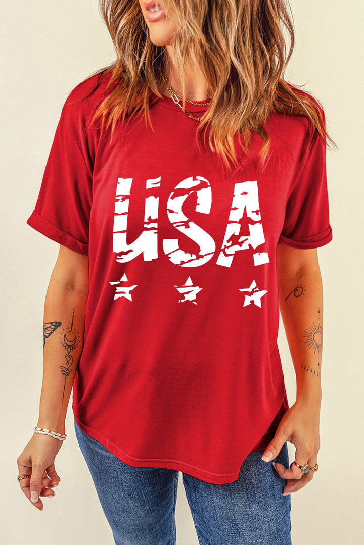 USA Round Neck Short Sleeve T-Shirt | Trendsi