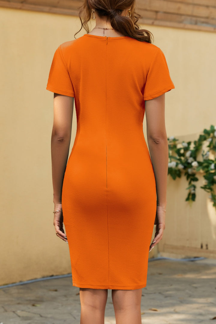 Slit V-Neck Short Sleeve Mini Dress | Trendsi