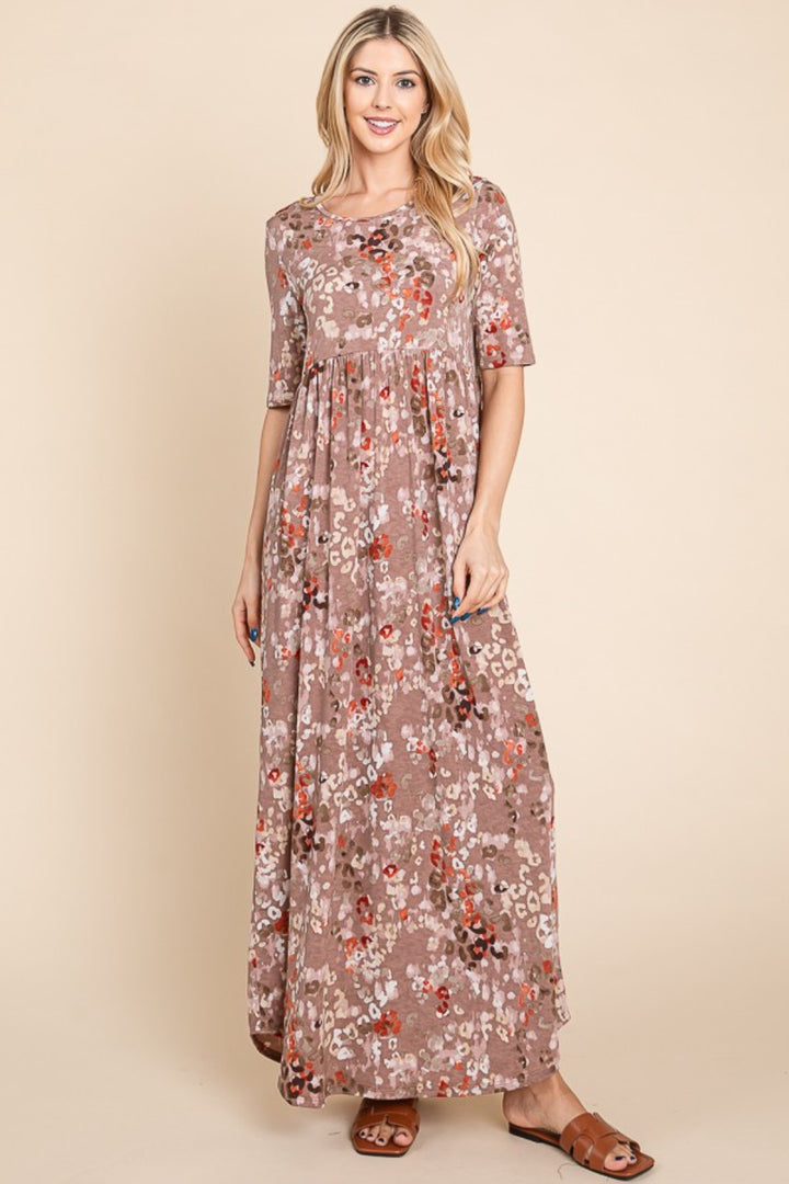 BOMBOM Printed Shirred Maxi Dress | Trendsi