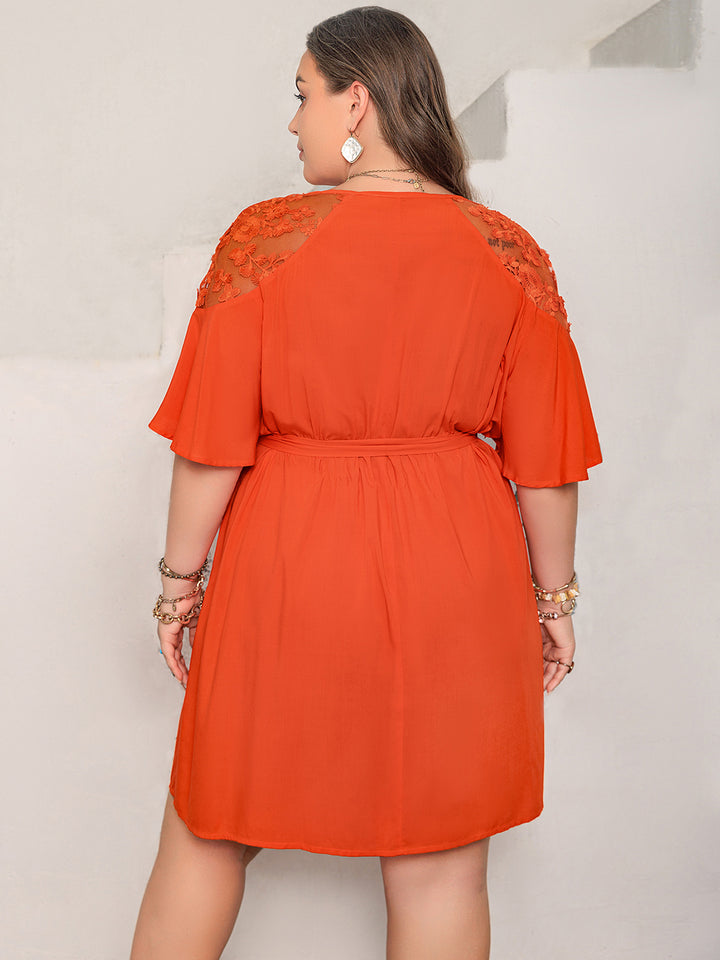 Plus Size Lace Button Up Half Sleeve Dress | Trendsi