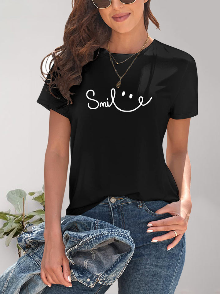 SMILE Round Neck Short Sleeve T-Shirt | Trendsi