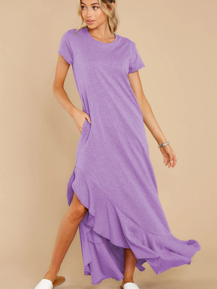 Slit Round Neck Short Sleeve Maxi Dress | Trendsi